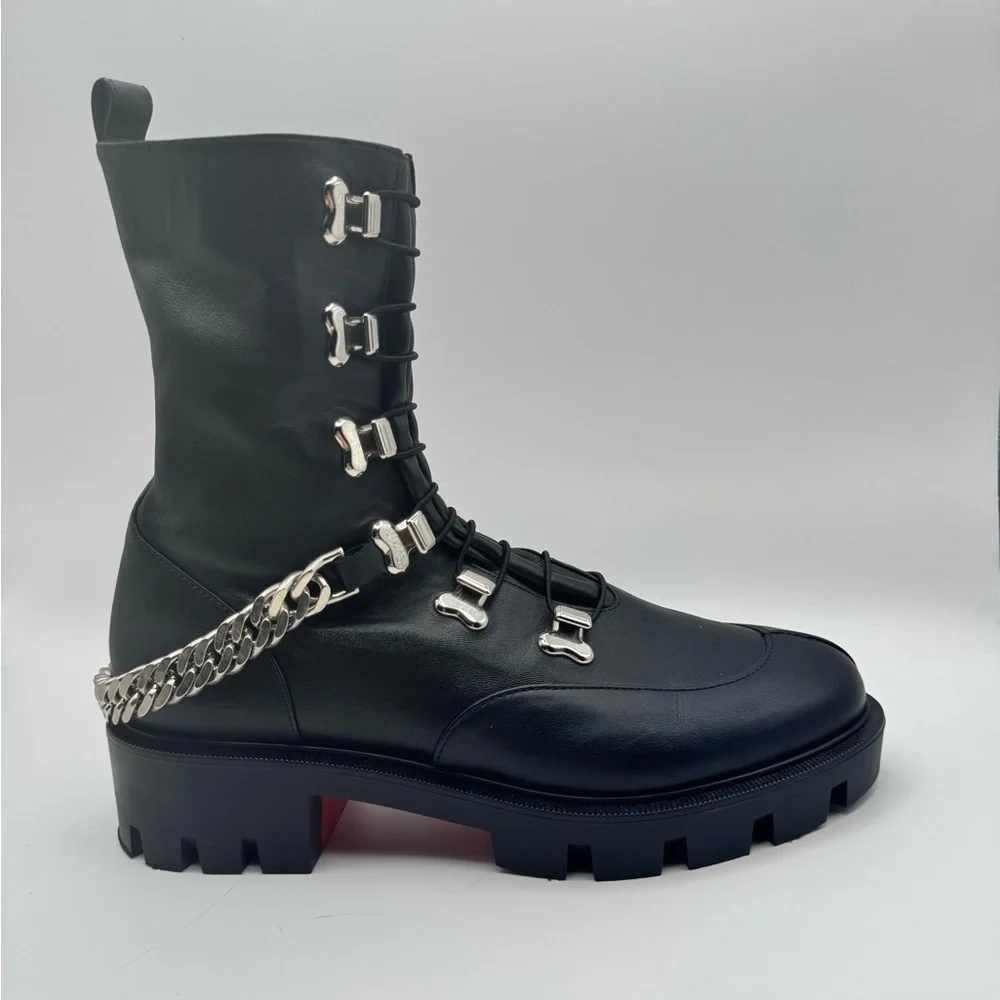 Christian Louboutin Our Georges Calf Flat Ankle Combat Moto Biker Boots Sz 36 - Picture 1 of 9